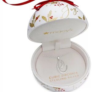 Giani Bernini Ornament Box with silver Cubic Zirconia E Initial Pendant NWT